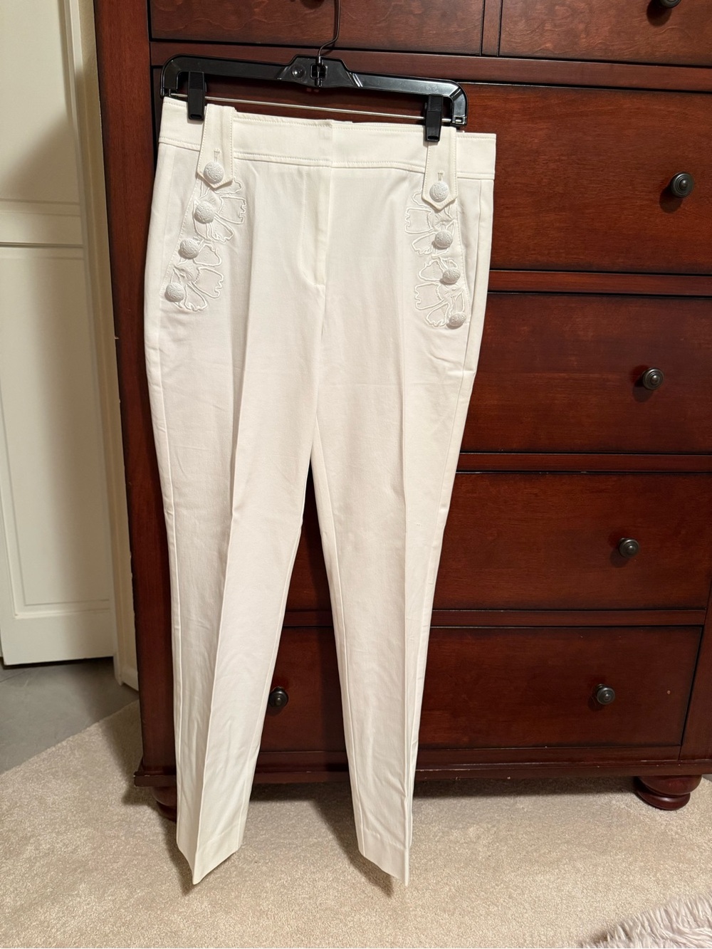 White House Black Market White Embroidered Slim Ankle Pants